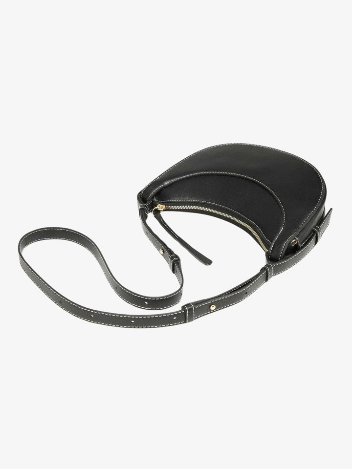 Sorvienne Pebbled Leather Look Half Moon Bag in Black