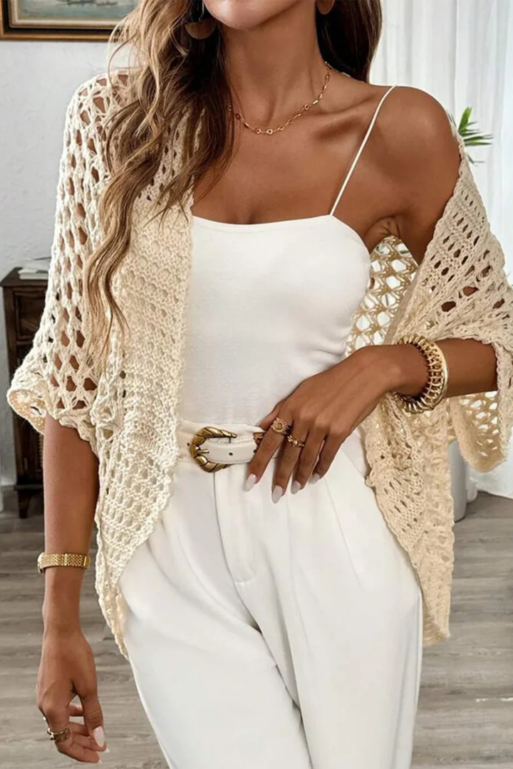 Sorvienne Women's Short Sleeve Crochet Cardigan