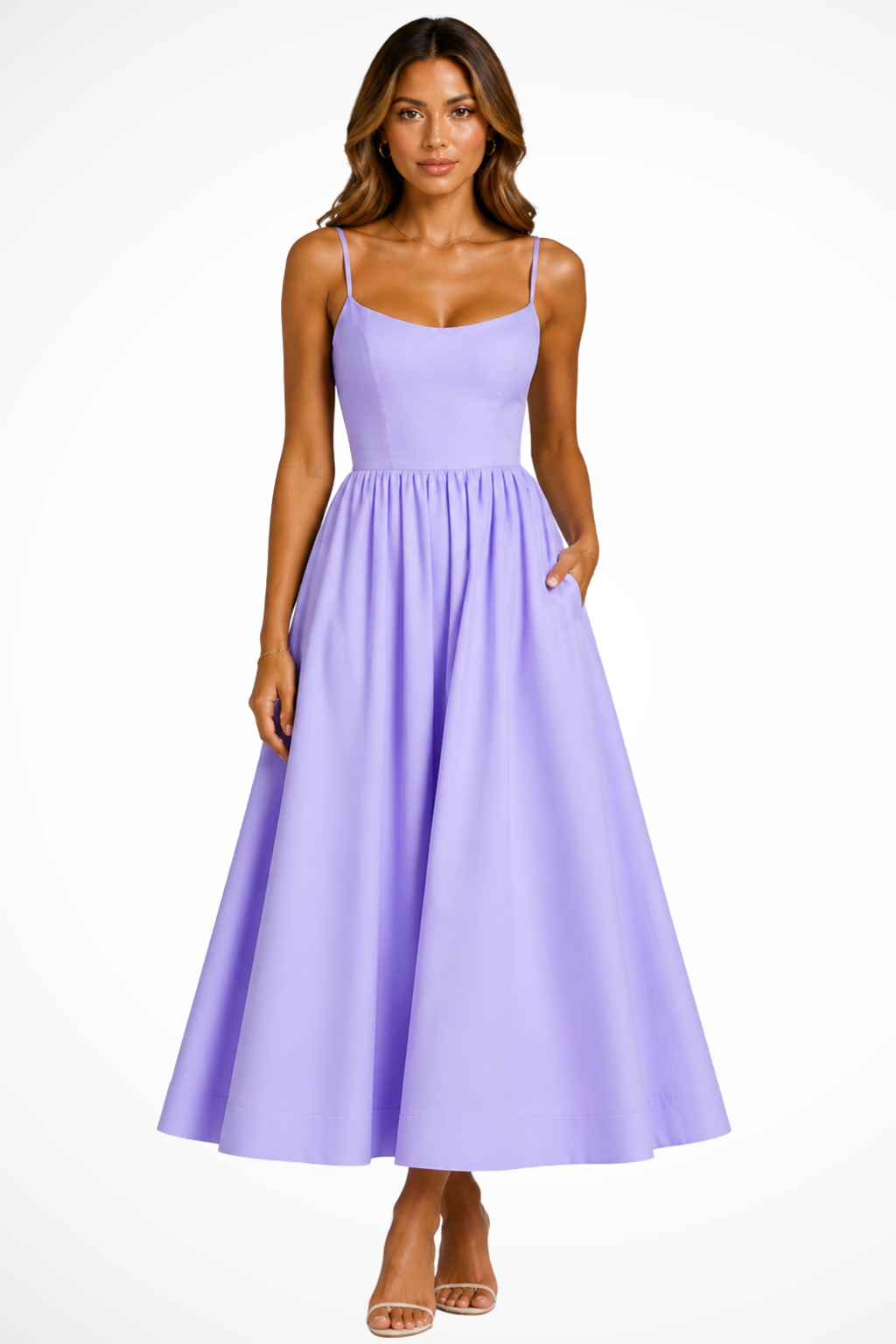 Purple Women's Square Neck Flared Cami Midi Dress – Sorvienne