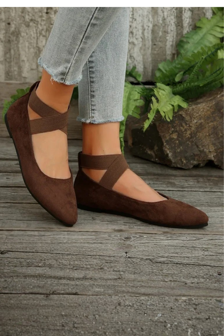 Sorvienne Women's Pointed Toe Ankle Strap Ballet Flats