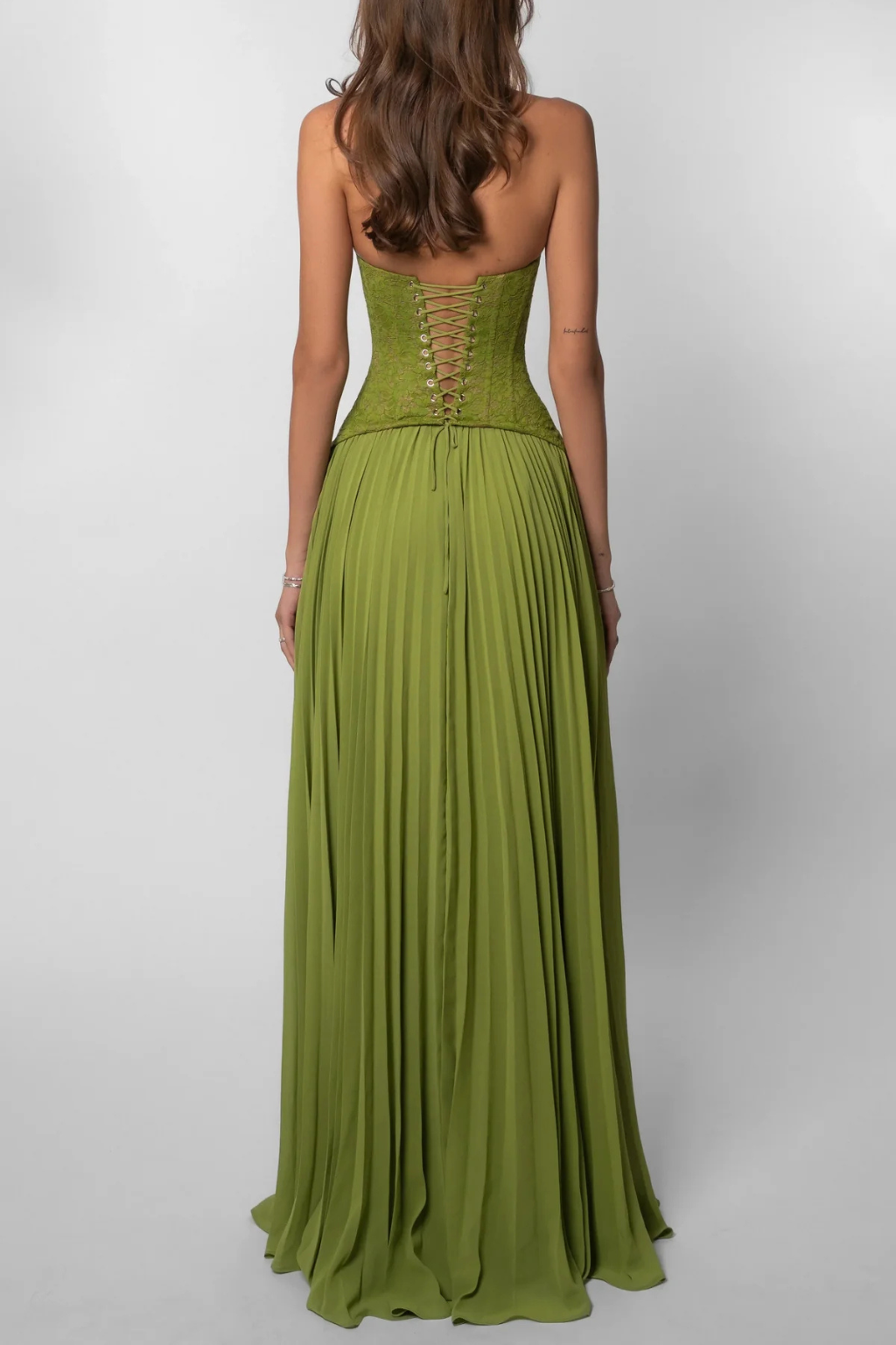Sorvienne Halter Lace Corset Flowing Maxi Dress