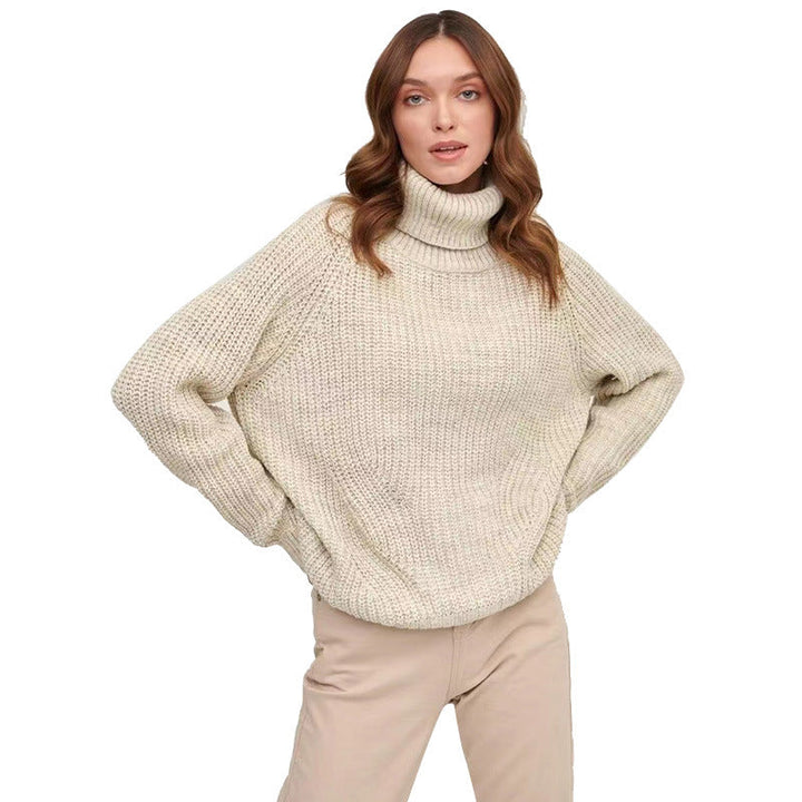 Sorvienne Relaxed Raglan Chunky Roll Neck Jumper in Cream