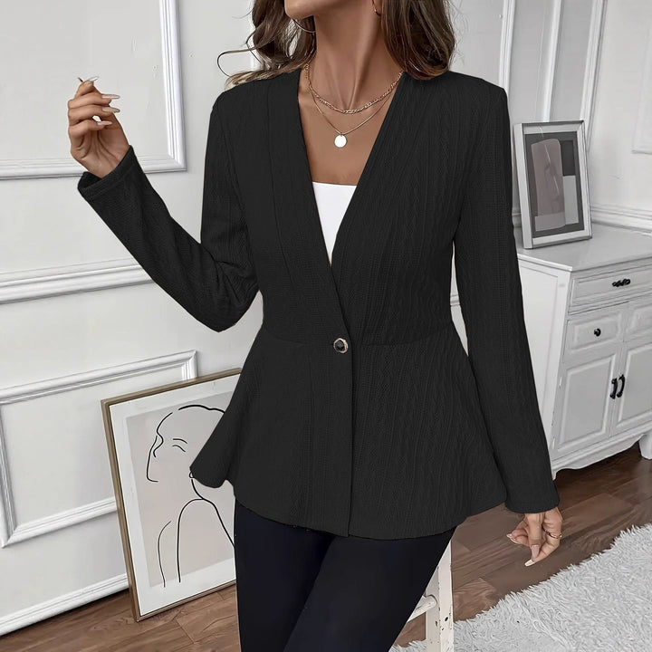 Sorvienne Tailored Textured Knit Peplum Jacket in Black