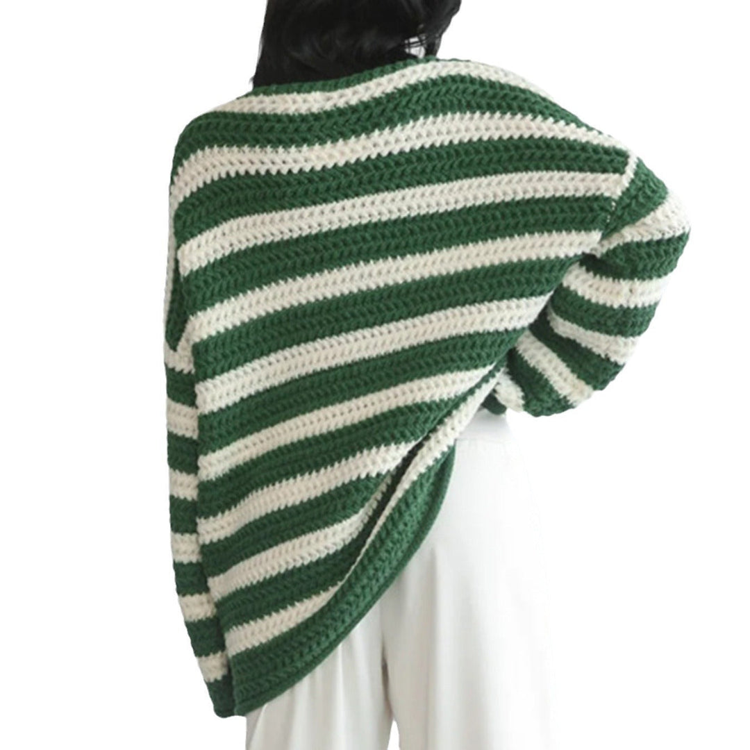 Sorvienne Oversized Striped Jumper in Chunky Knit in Green Stripe