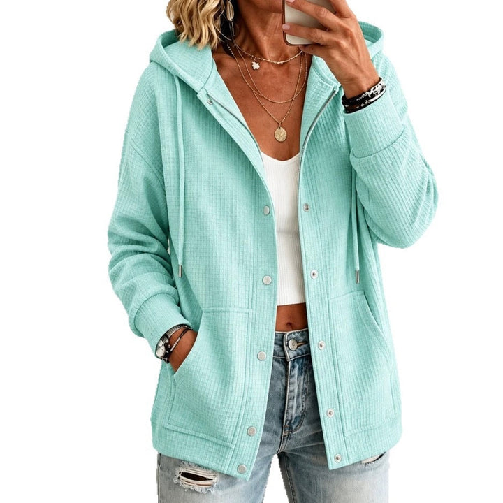 Sorvienne Relaxed Waffle Knit Hooded Cardigan in Mint
