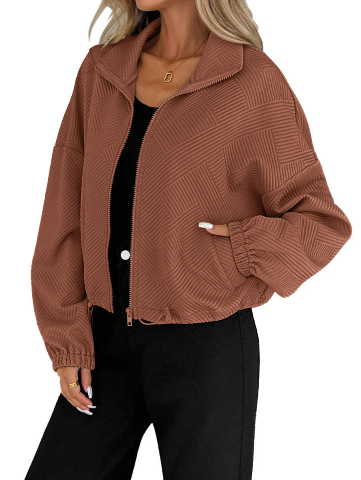Sorvienne Relaxed Textured Funnel Neck Jacket in Rust