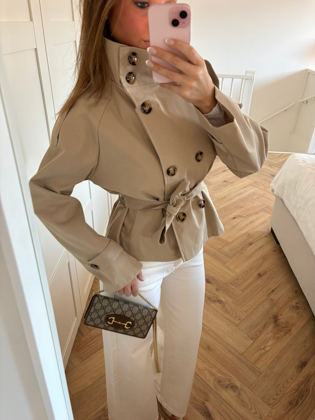 Sorvienne Relaxed Funnel Neck Short Trench Coat