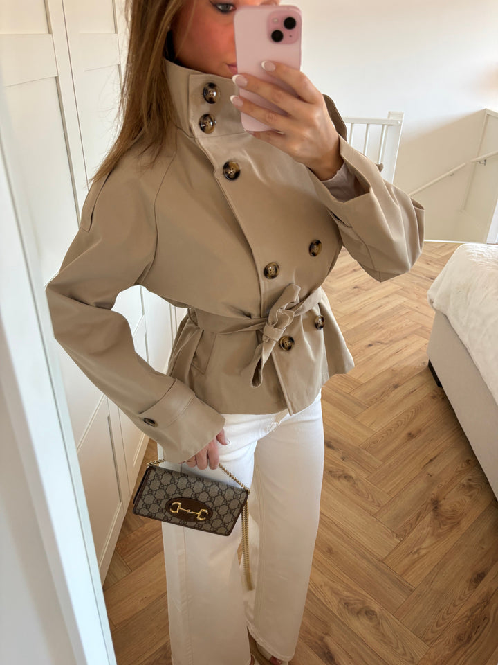 Sorvienne Relaxed Funnel Neck Short Trench Coat