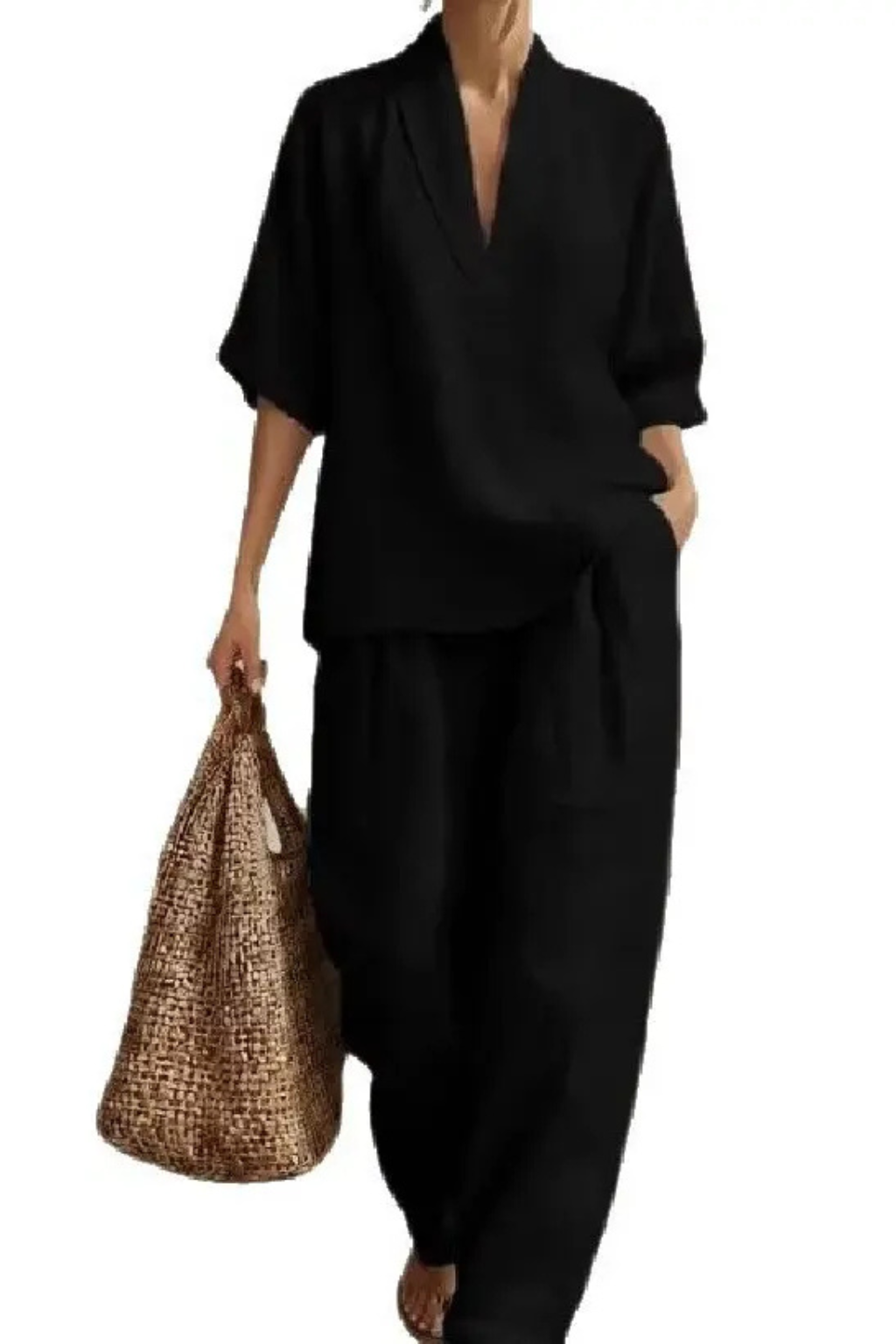 Sorvienne Women's Linen Wide Leg Co-Ord Set