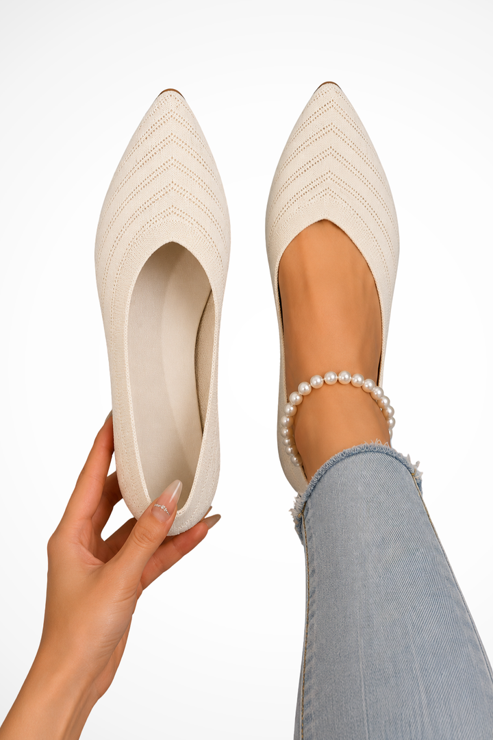 Sorvienne Pointed Toe Knit Orthopaedic Loafers in Beige