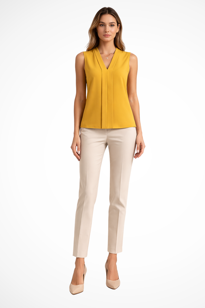 Sorvienne Women's Sleeveless V Neck Blouse in Yellow