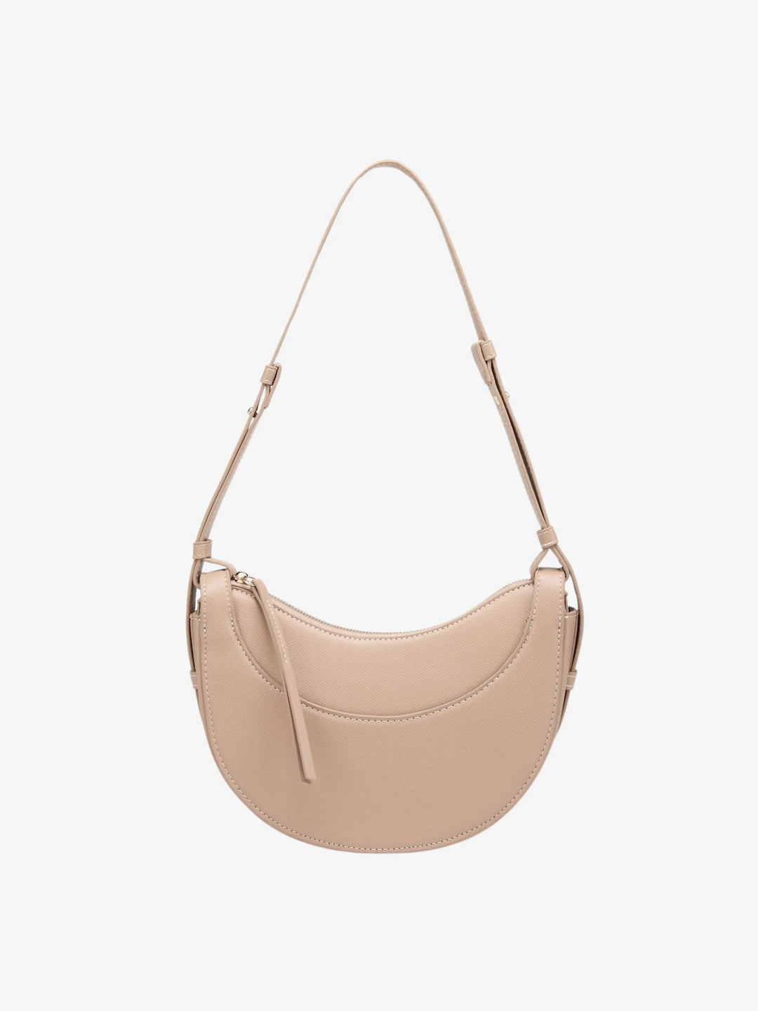 Sorvienne Pebbled Leather Look Half Moon Bag in Taupe