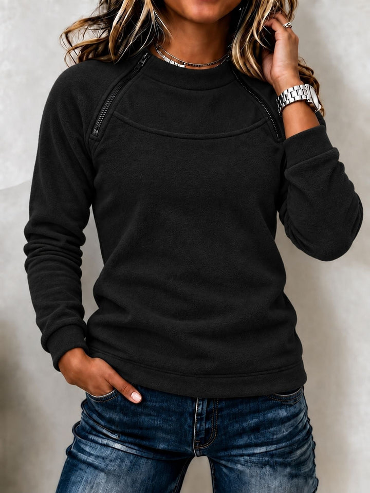 Sorvienne Relaxed Zip Detail Raglan Sweatshirt in Black