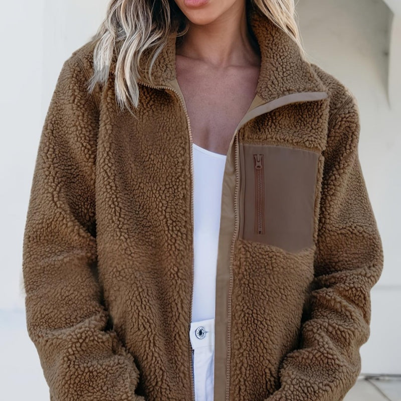 Sorvienne Relaxed Zip Borg Fleece Jacket