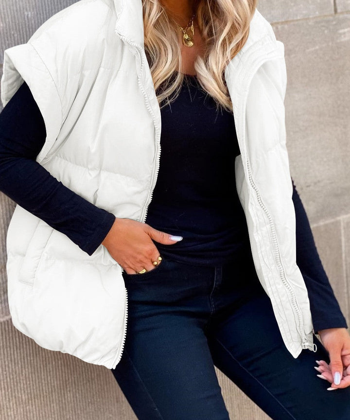 Sorvienne Oversized High Neck Padded Gilet in Cream