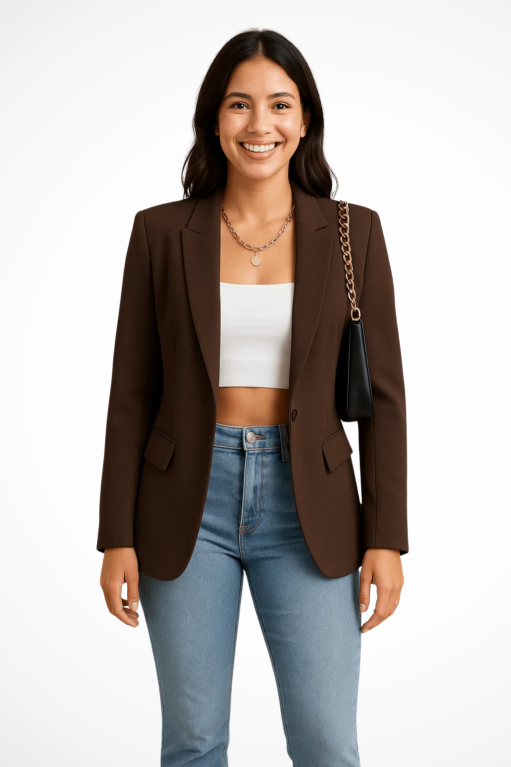 Sorvienne Women's Tailored Blazer Jacket in Brown