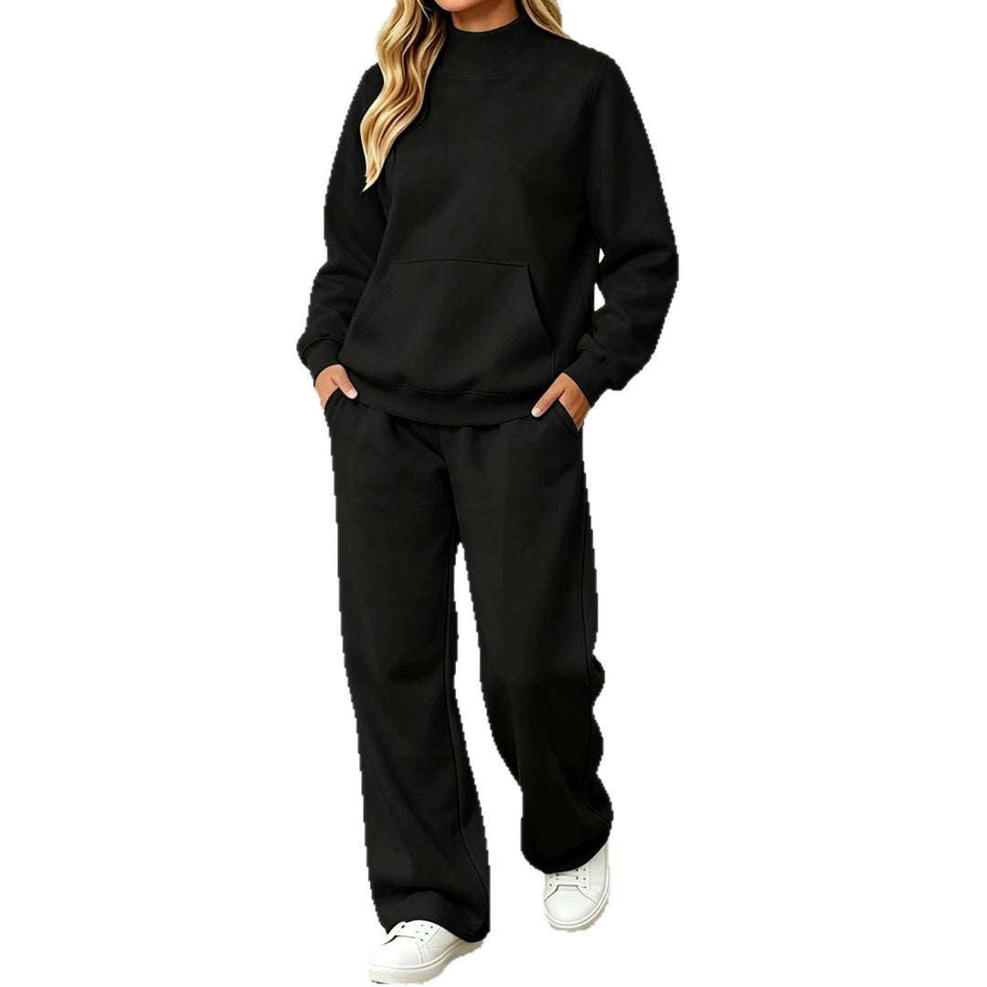 Sorvienne Relaxed Mock Neck Sweatshirt and Joggers Set in Black