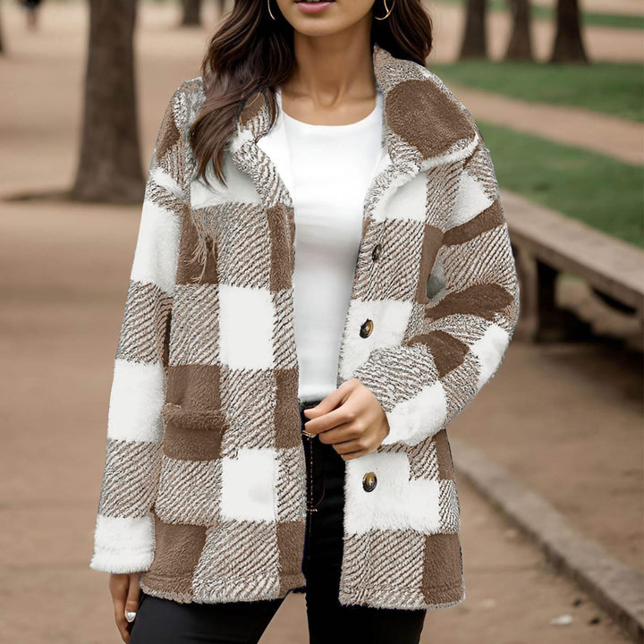 Sorvienne Relaxed Borg Check Shacket in Brown