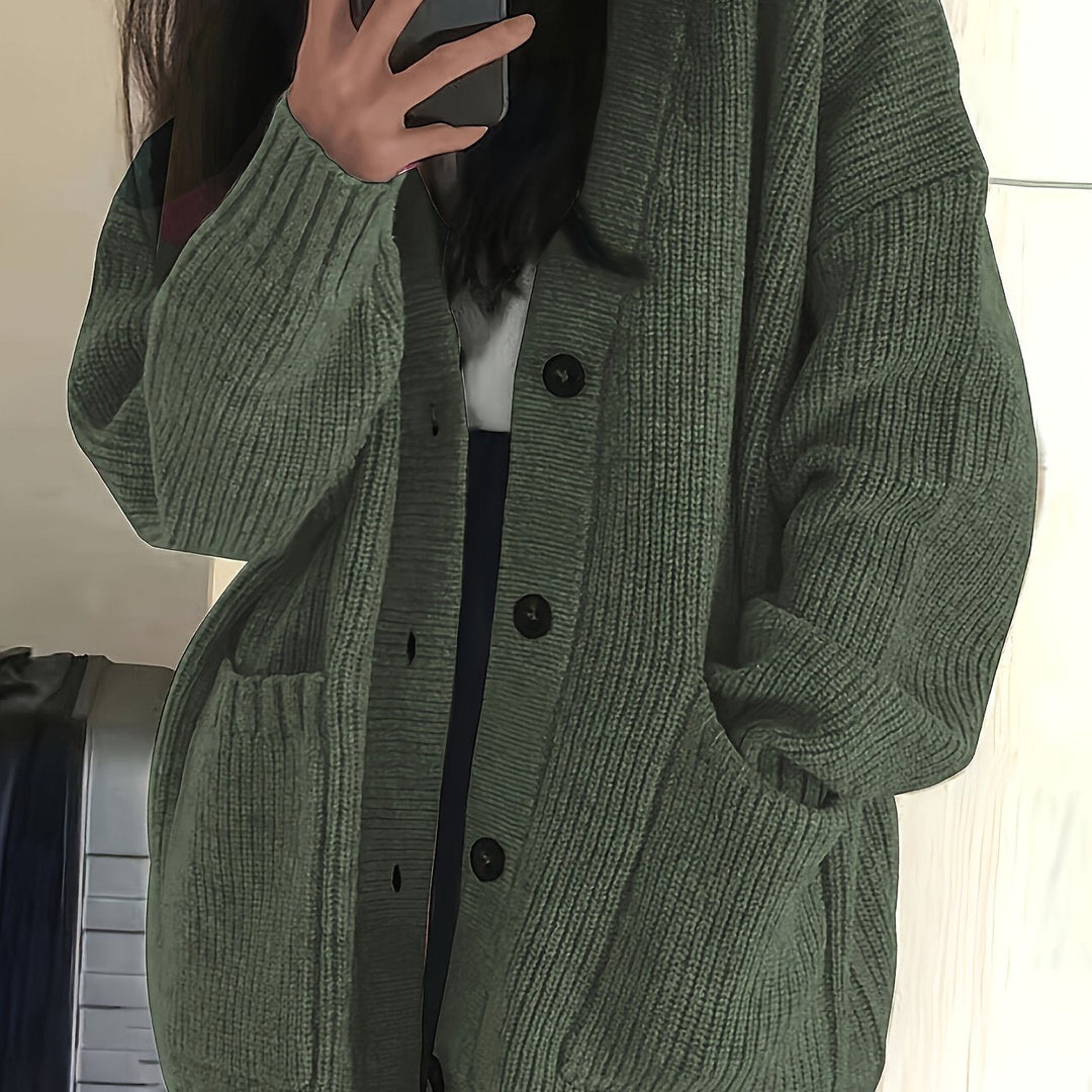 Sorvienne Oversized Cardigan with Deep Patch Pockets in Sage Green
