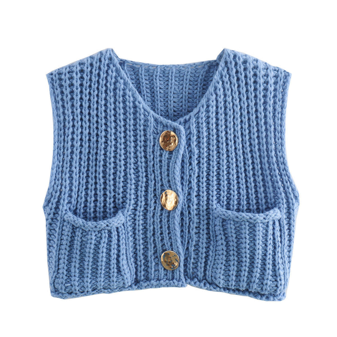 Sorvienne Relaxed Chunky Knitted Waistcoat in Light Blue