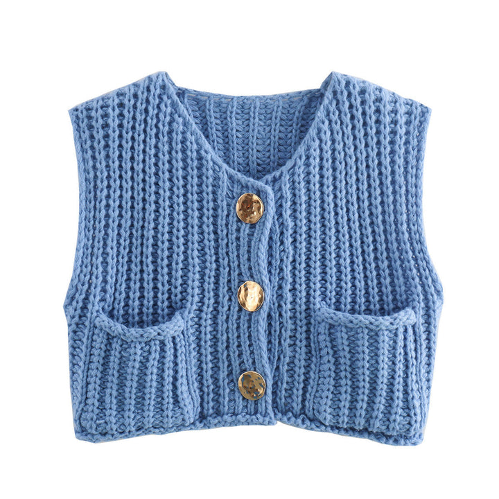 Sorvienne Relaxed Chunky Knitted Waistcoat in Light Blue