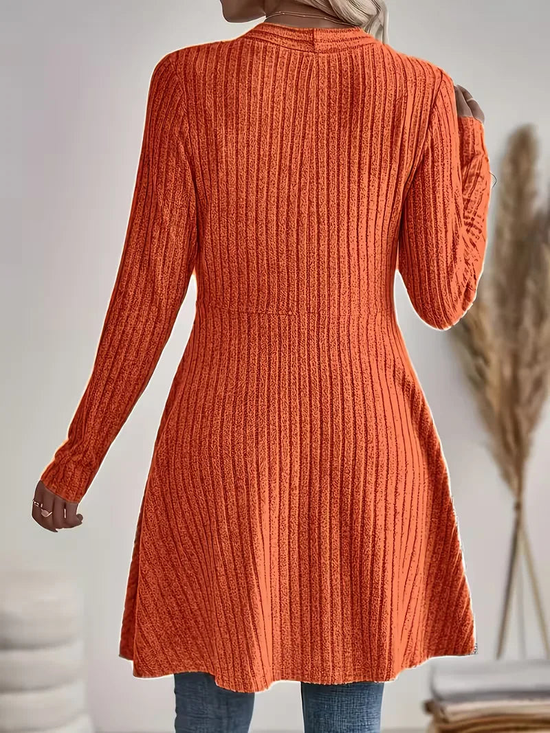 Sorvienne Ribbed Edge to Edge Longline Cardigan in Orange