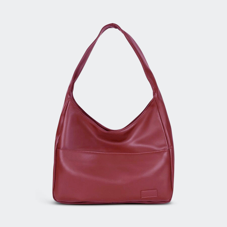 Sorvienne Leather Look Slouchy Hobo Bag in Burgundy