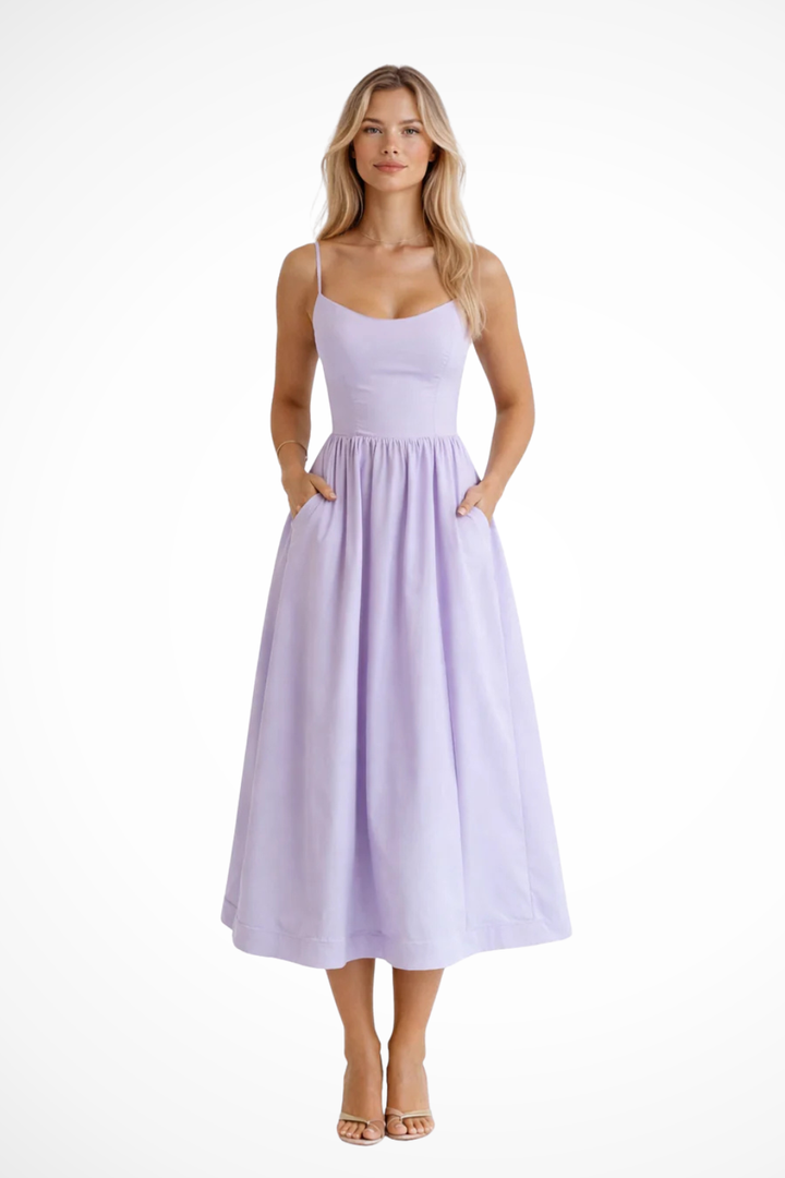 A-Line Ascot Collar Midi Dress Purple – Sorvienne