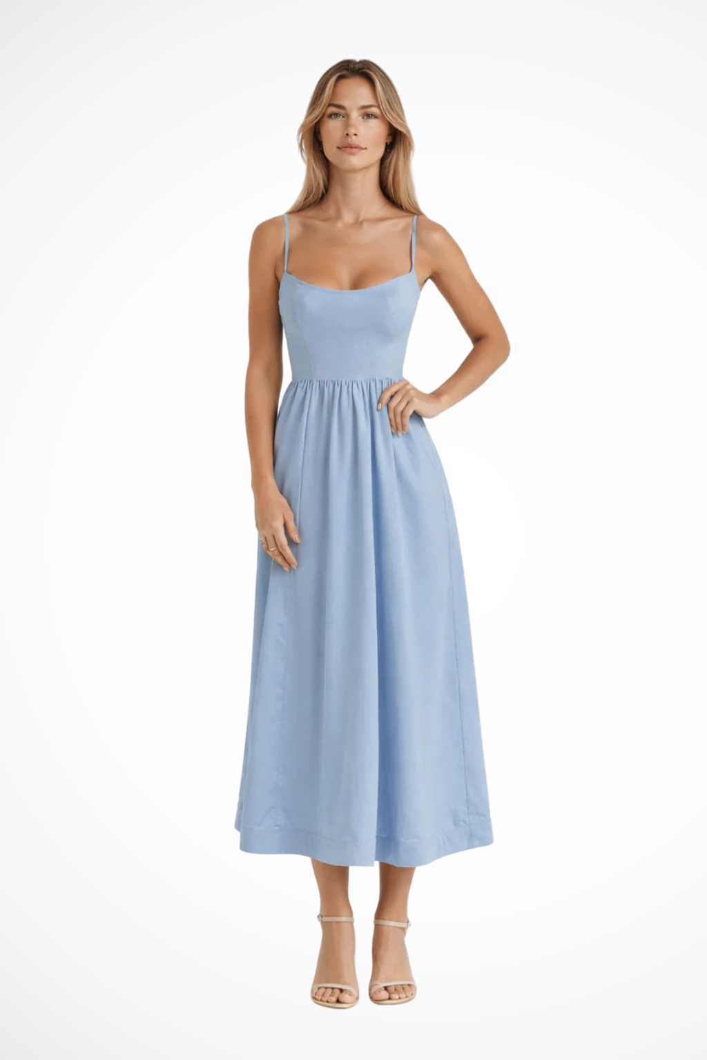 A-Line Ascot Collar Midi Dress Light Blue – Sorvienne