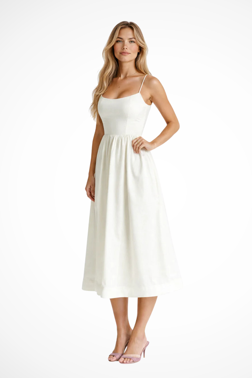 A-Line Ascot Collar Midi Dress White – Sorvienne