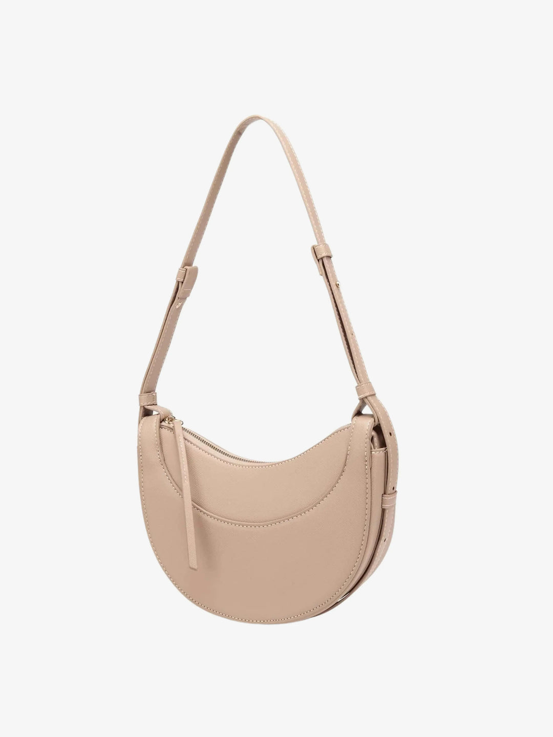 Sorvienne Pebbled Leather Look Half Moon Bag in Taupe