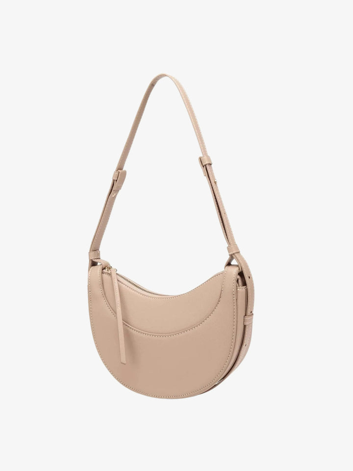 Sorvienne Pebbled Leather Look Half Moon Bag in Taupe