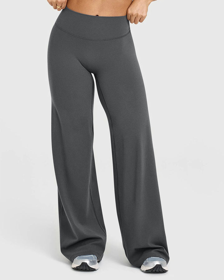 Sorvienne Relaxed High Waisted Flared Leggings in Charcoal