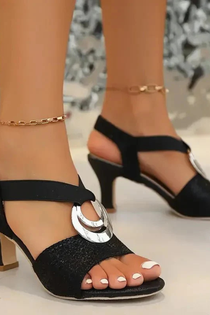 Sorvienne Embellished Strappy Block Heel Sandals