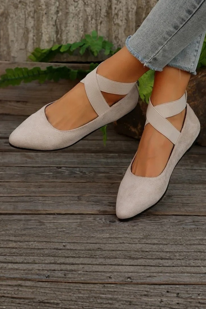 Sorvienne Women's Pointed Toe Ankle Strap Ballet Flats