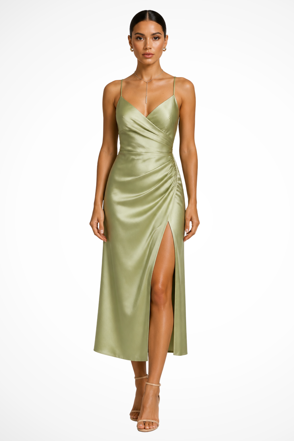 Green Women's V-Neck Wrap Satin Maxi Dress – Sorvienne