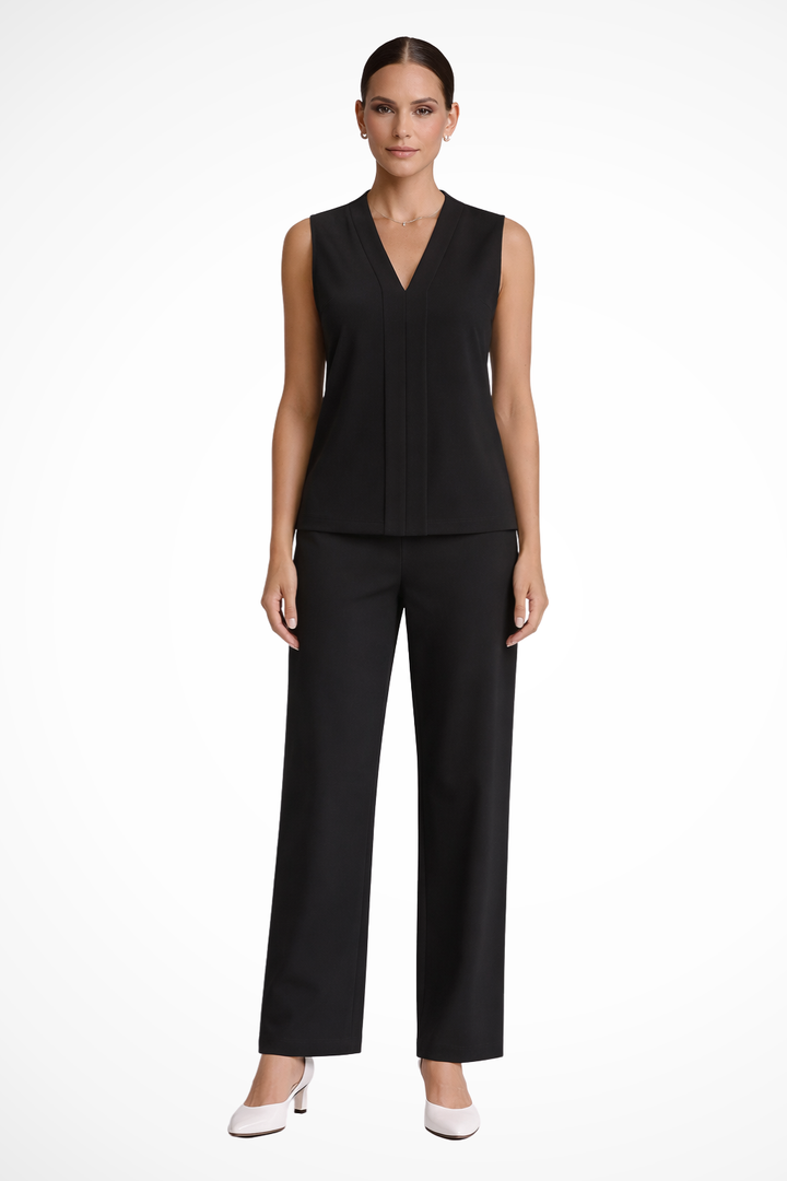 Sorvienne Women's Sleeveless V Neck Blouse in Black