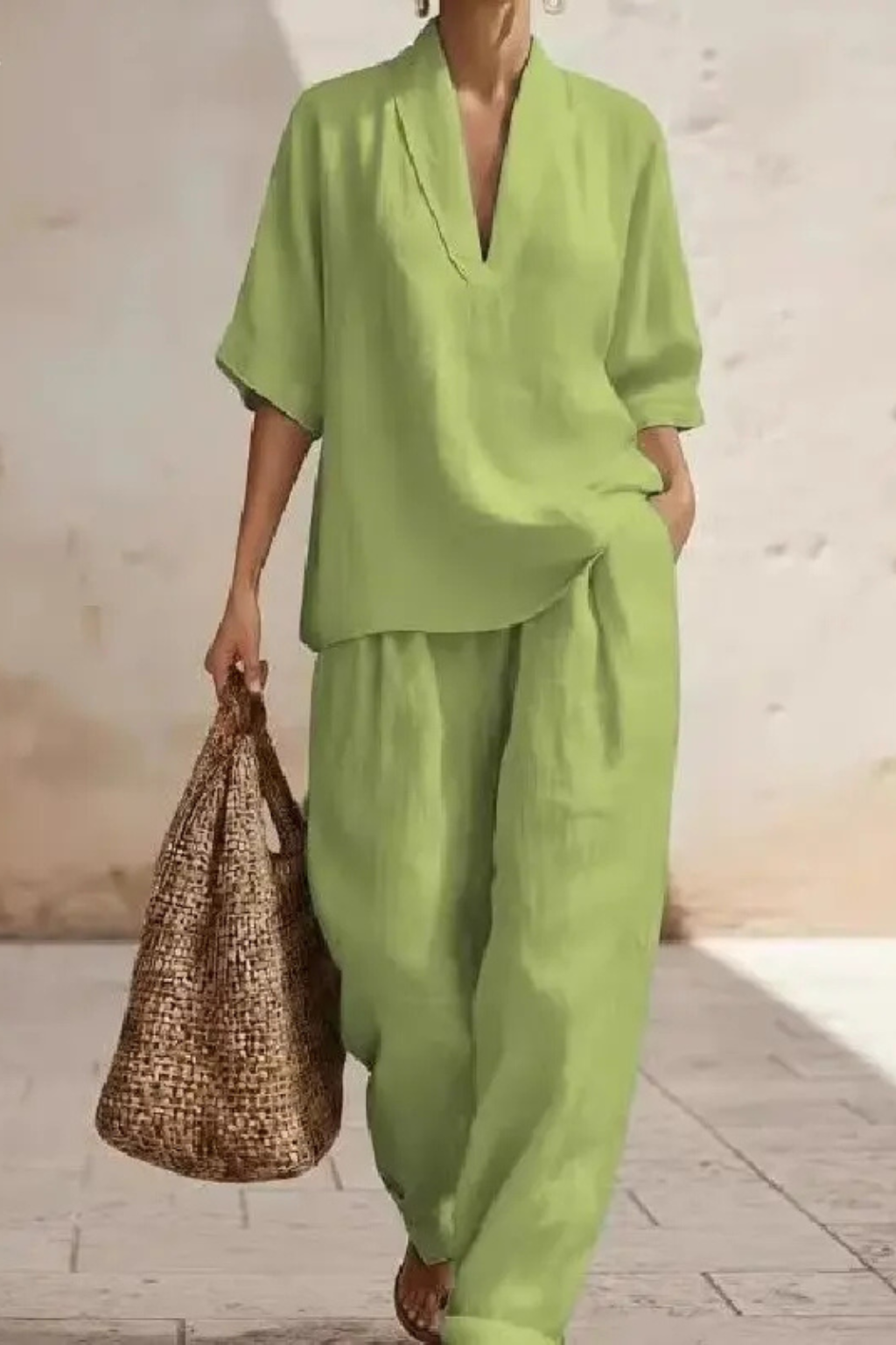 Sorvienne Women's Linen Wide Leg Co-Ord Set
