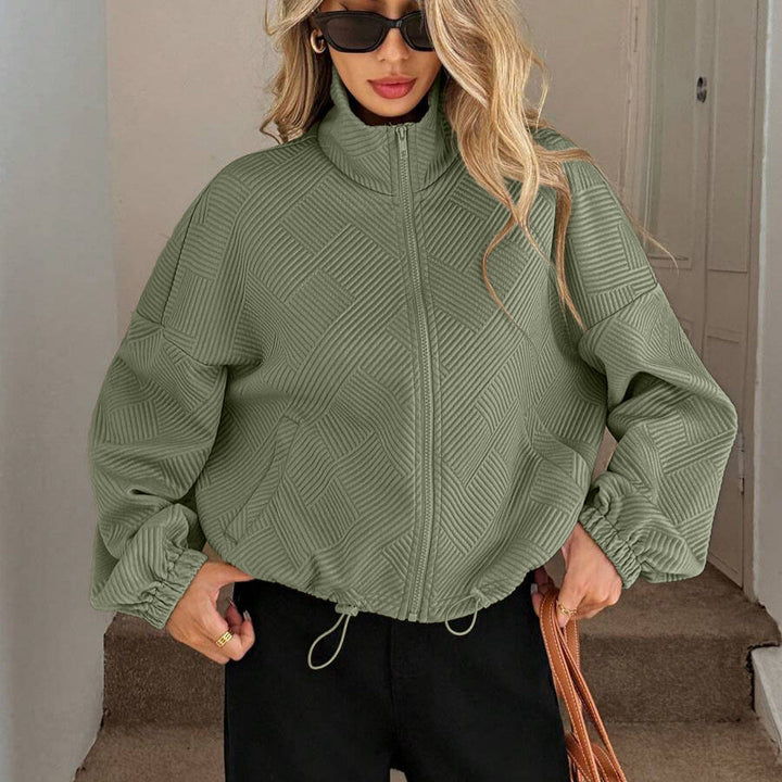 Sorvienne Relaxed Textured Funnel Neck Jacket in Sage Green