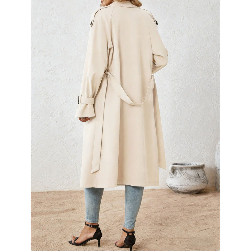 Sorvienne Relaxed Belted Longline Trench Coat in Cream
