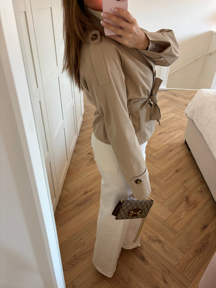 Sorvienne Relaxed Funnel Neck Short Trench Coat