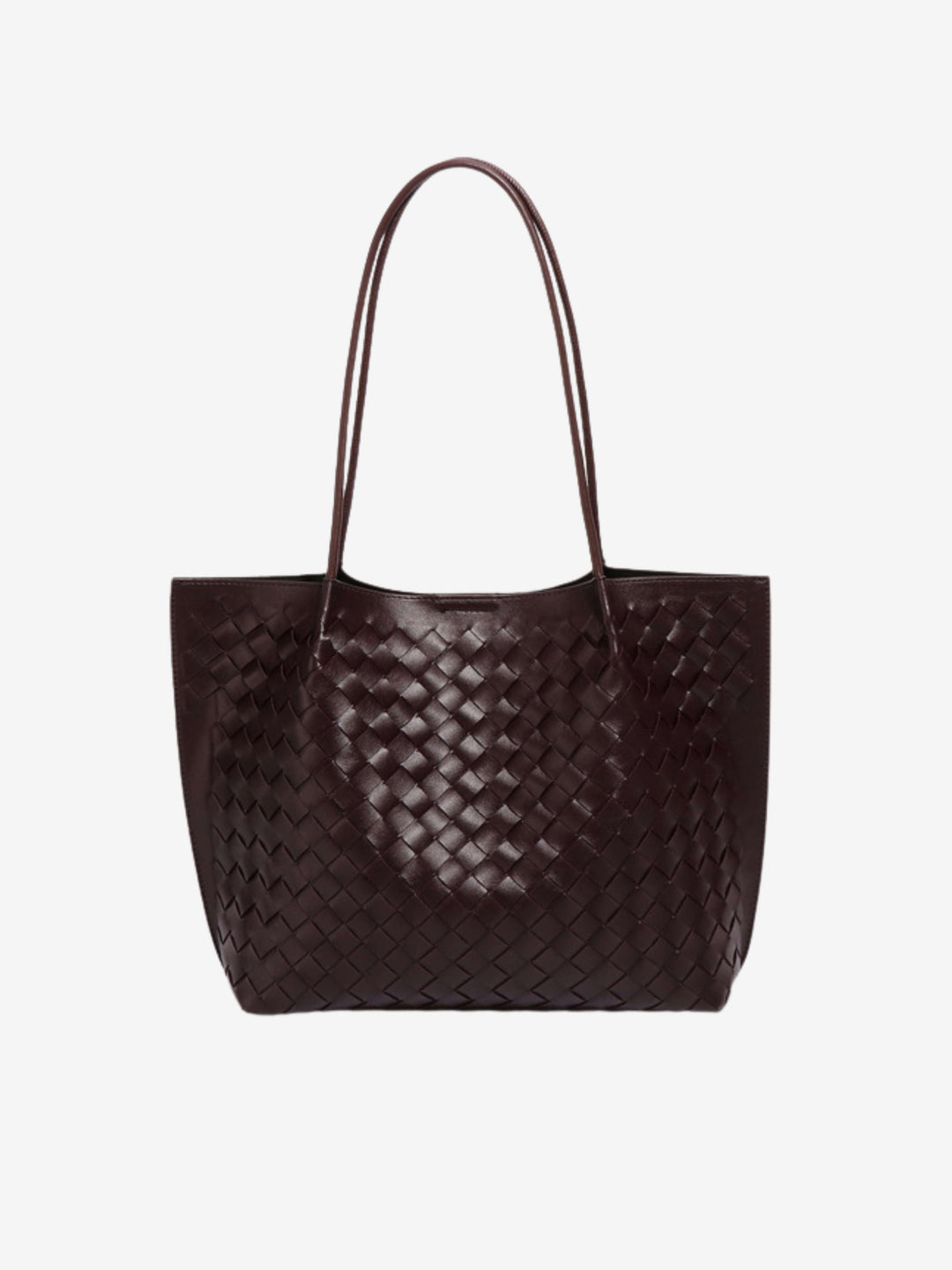 Sorvienne Structured Faux Leather Woven Tote Bag in Chocolate