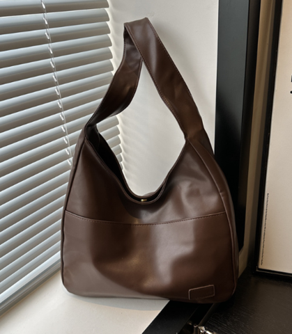 Sorvienne Leather Look Slouchy Hobo Bag in Brown