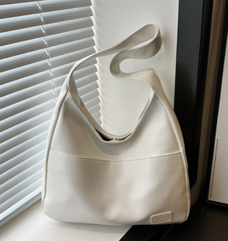 Sorvienne Leather Look Slouchy Hobo Bag in Cream