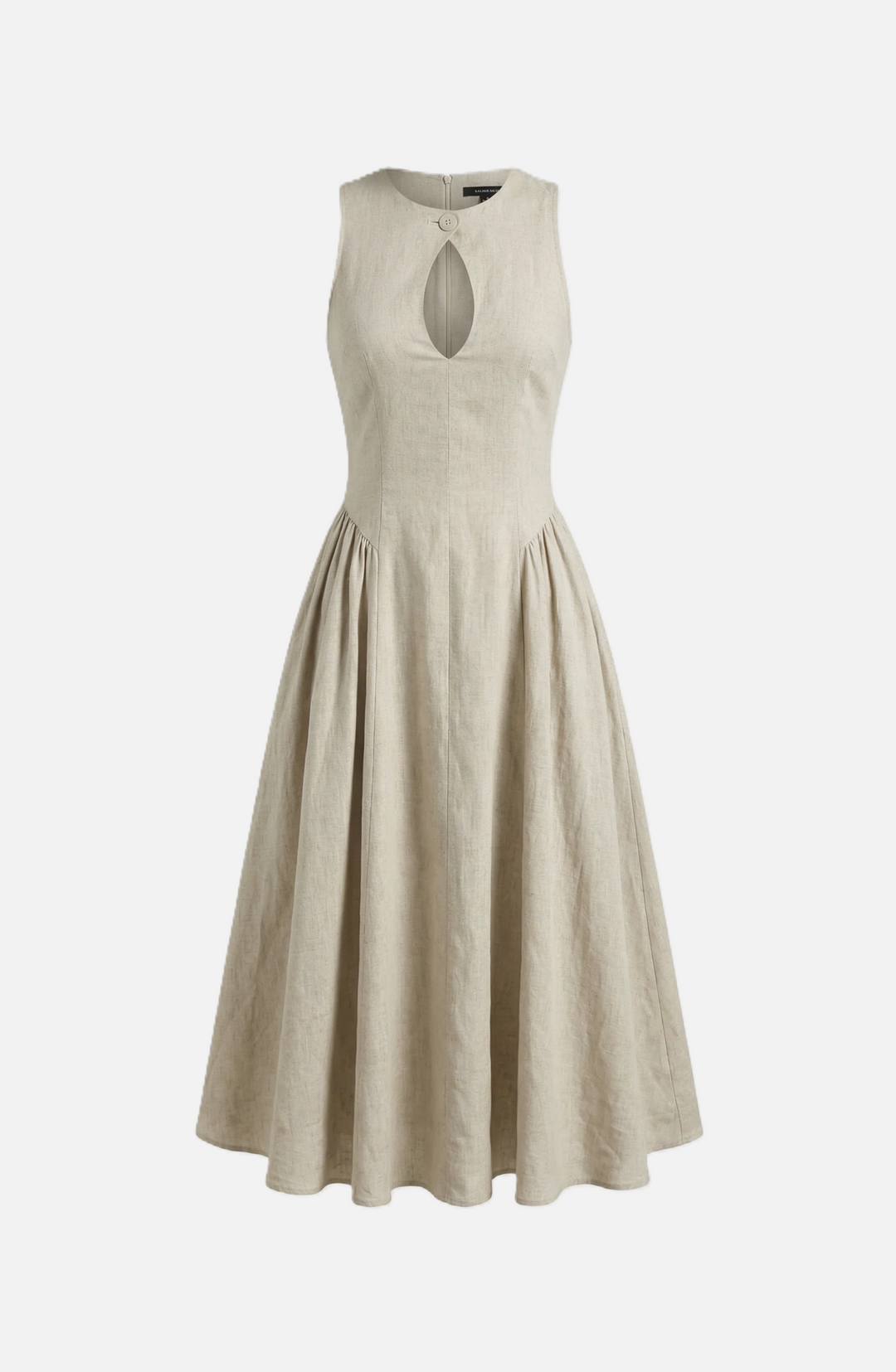 Summer Linen Midi Dress with Keyhole Neckline Fit and Flare - Siopie