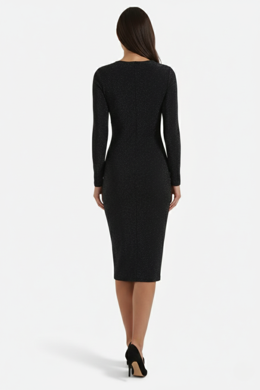 Glitter Long Sleeve Bodycon Midi Dress - Siopie