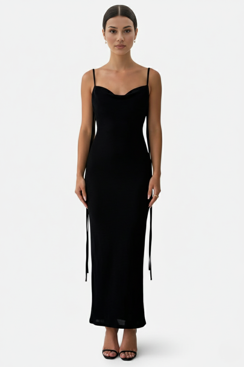 Spaghetti Strap Backless Maxi Dress Long Tie Back - Siopie