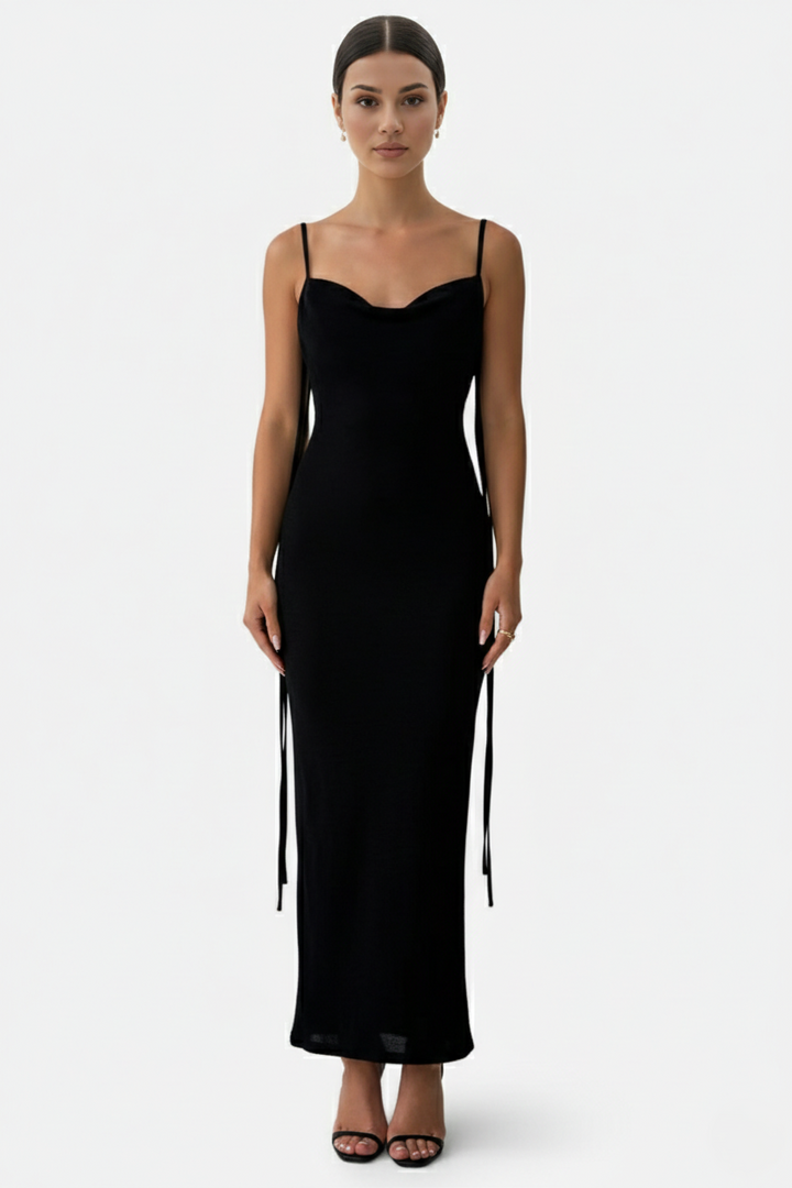 Spaghetti Strap Backless Maxi Dress Long Tie Back - Siopie