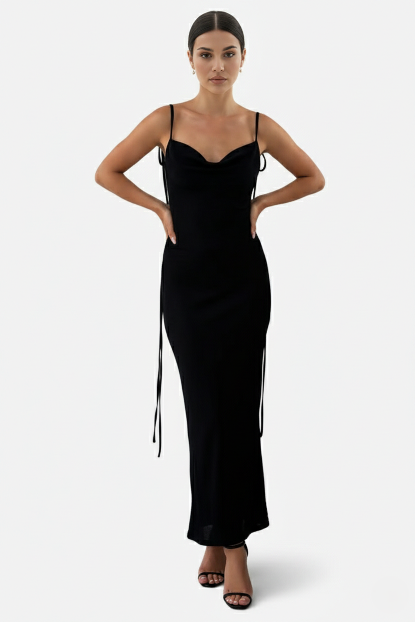 Spaghetti Strap Backless Maxi Dress Long Tie Back - Siopie