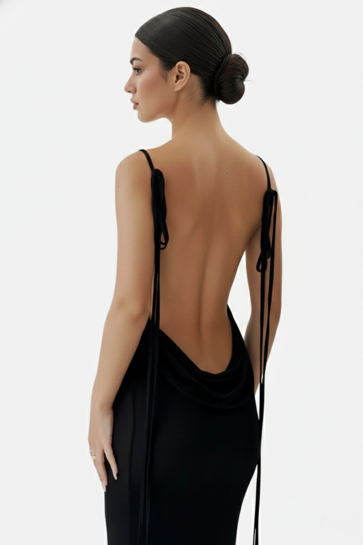 Spaghetti Strap Backless Maxi Dress Long Tie Back - Siopie